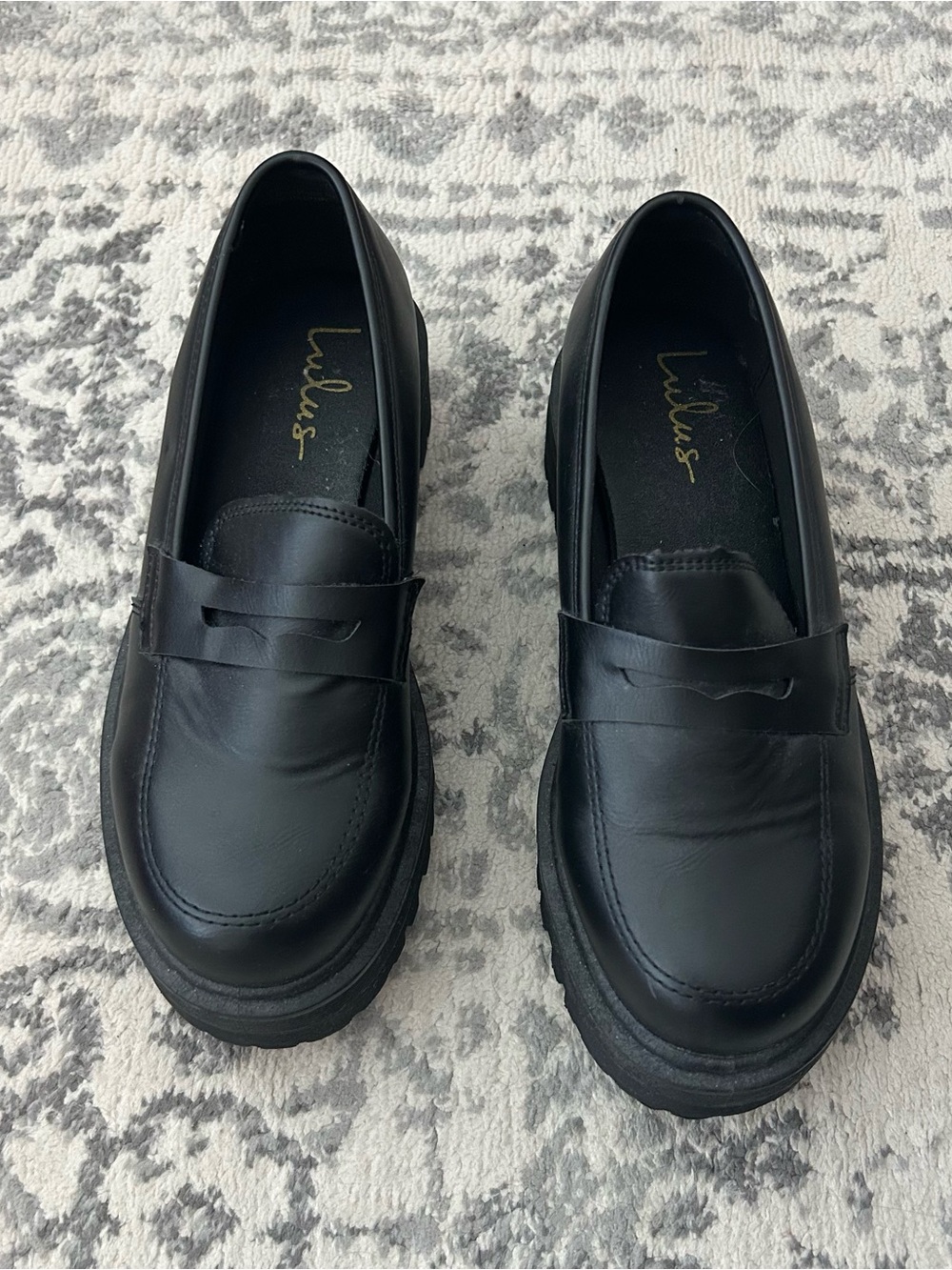 Lulu's Black Leather Penny Loafers